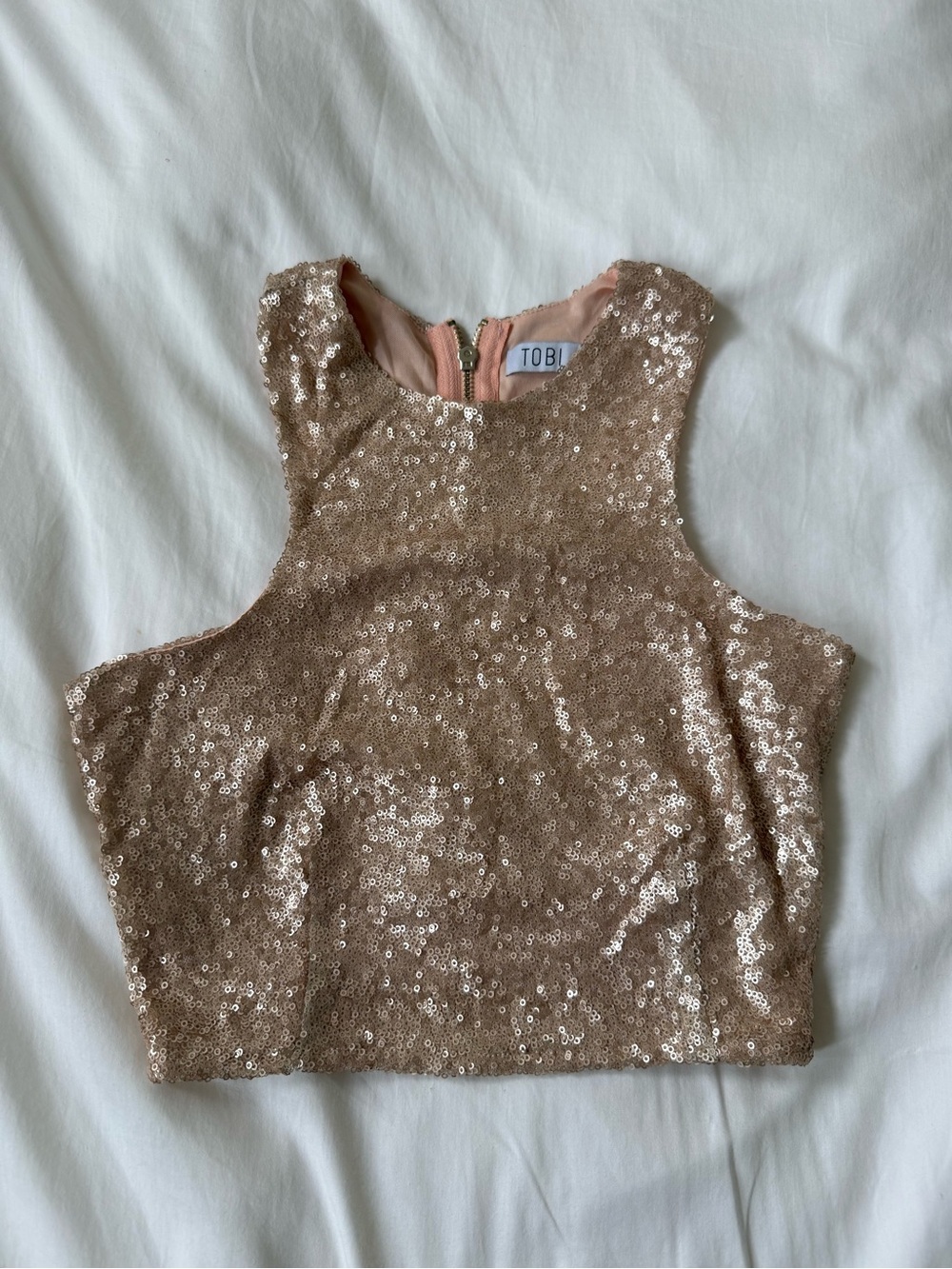 Tobi Rose Gold Sequin Crop Top